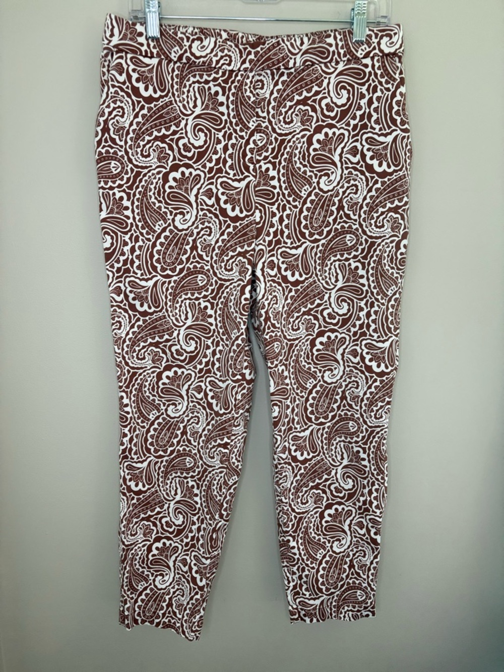 Boden Paisley Ankle Pants Brown White Pull-On Stretch US 10R